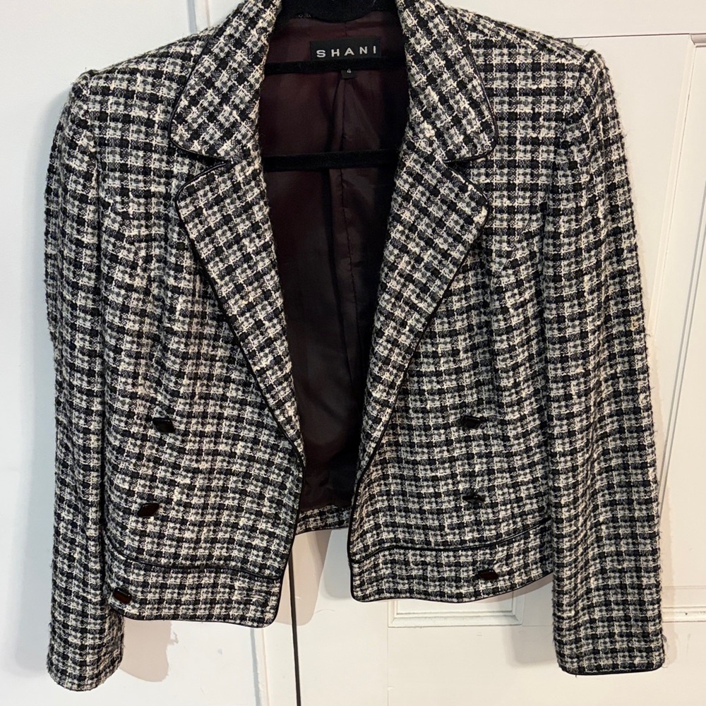 SHAN Women's Black and White Checkered Blazer